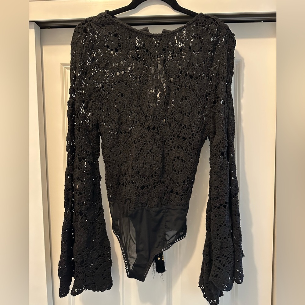 Free People Black Crochet Bodysuit